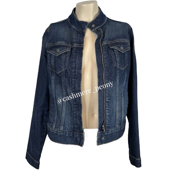 Banana Republic Dark Blue Denim Aviator Biker Jacket Petite Small - Picture 7 of 11